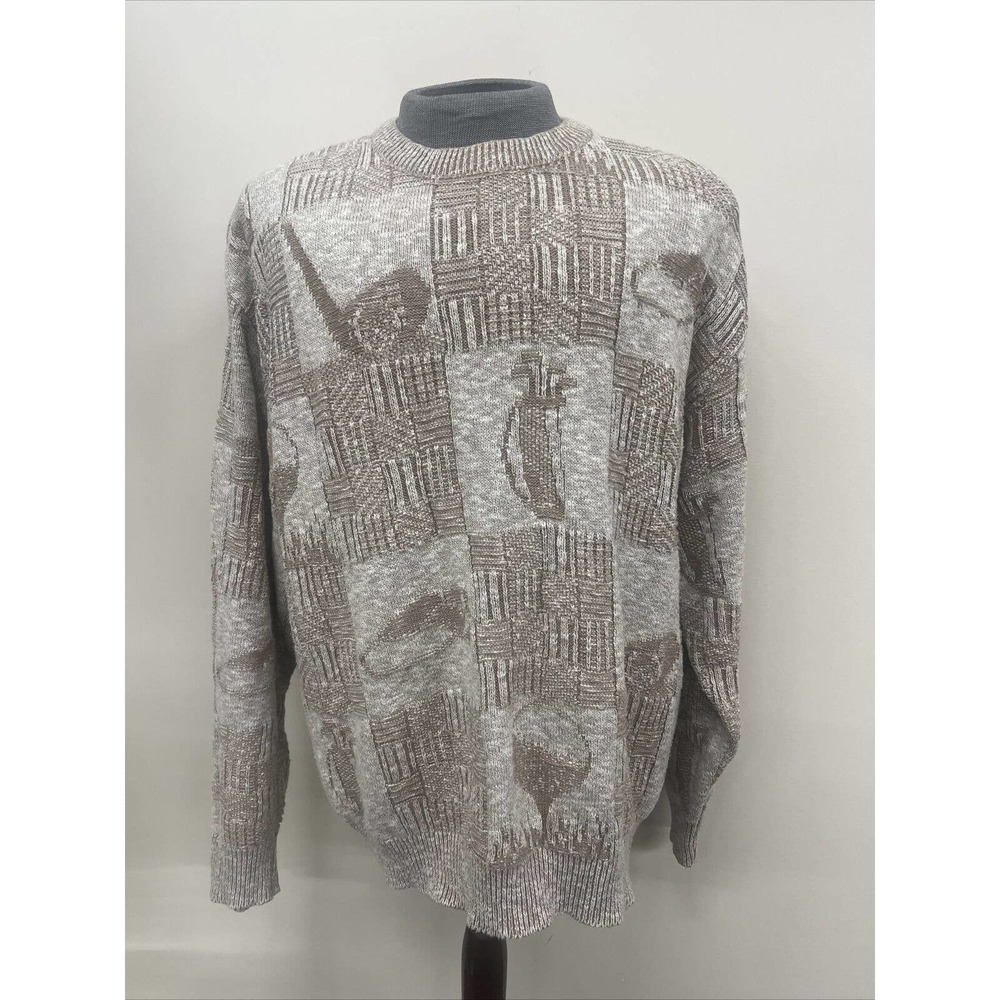 Vintage Men's Carmel Golf Embroidered Knit Sweater Made in USA Size L FS Charity